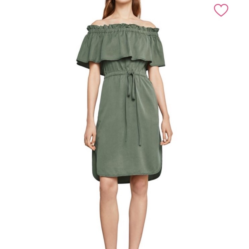 BCBG Evangellie Off The Shoulder Dusty Olive Dress